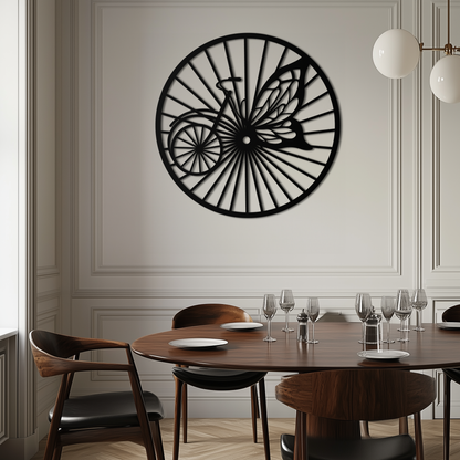 Round Butterfly Wheel Bicycle Metal Wall Art