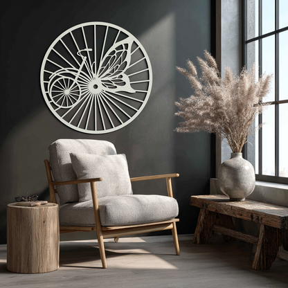 Round Butterfly Wheel Bicycle Metal Wall Art