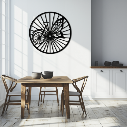 Round Butterfly Wheel Bicycle Metal Wall Art