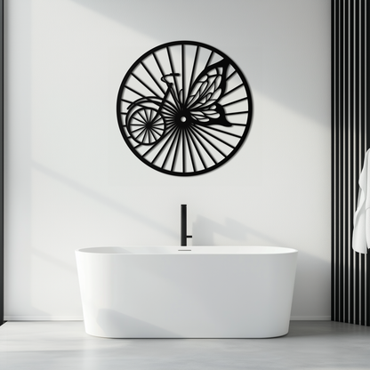 Round Butterfly Wheel Bicycle Metal Wall Art