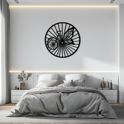 Round Butterfly Wheel Bicycle Metal Wall Art