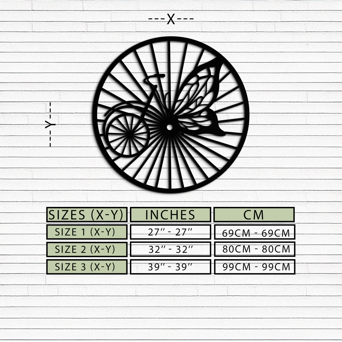 Butterfly Wheel Bicycle Silhouette Metal Wall Art - Elegant Round Nature-Inspired Decor- KAF323