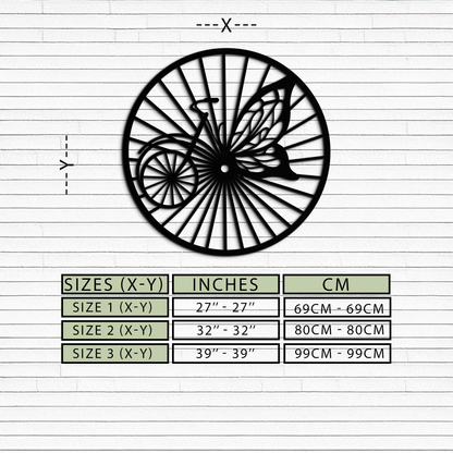 Round Butterfly Wheel Bicycle Metal Wall Art