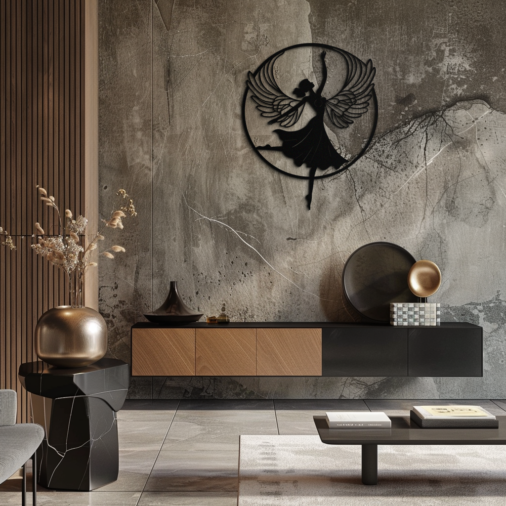 Angel Dancer Metal Wall Art – Winged Woman Silhouette Steel Decor for Elegant and Spiritual Interiors- KAF334