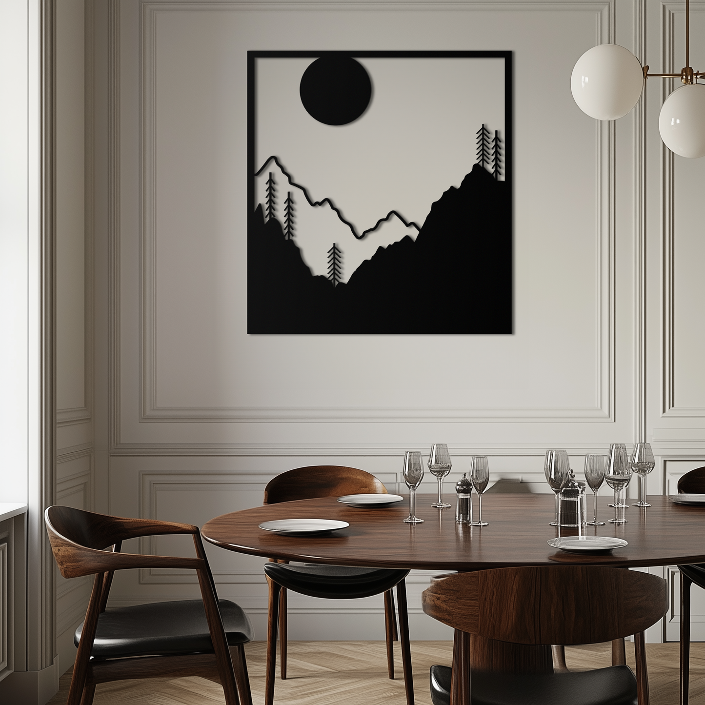 Moonlit Mountain Forest Square Metal Wall Art