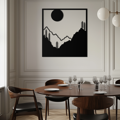 Moonlit Mountain Forest Square Metal Wall Art