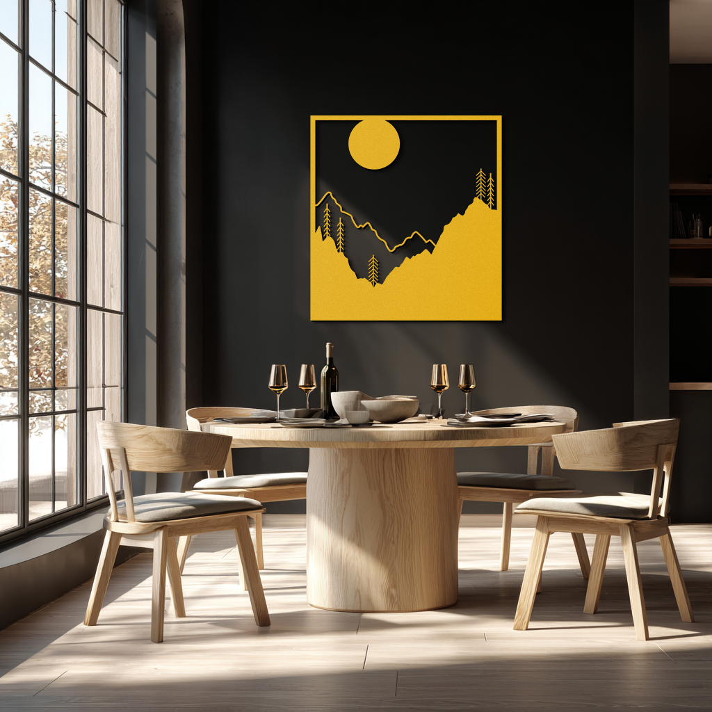 Moonlit Mountain Forest Square Metal Wall Art
