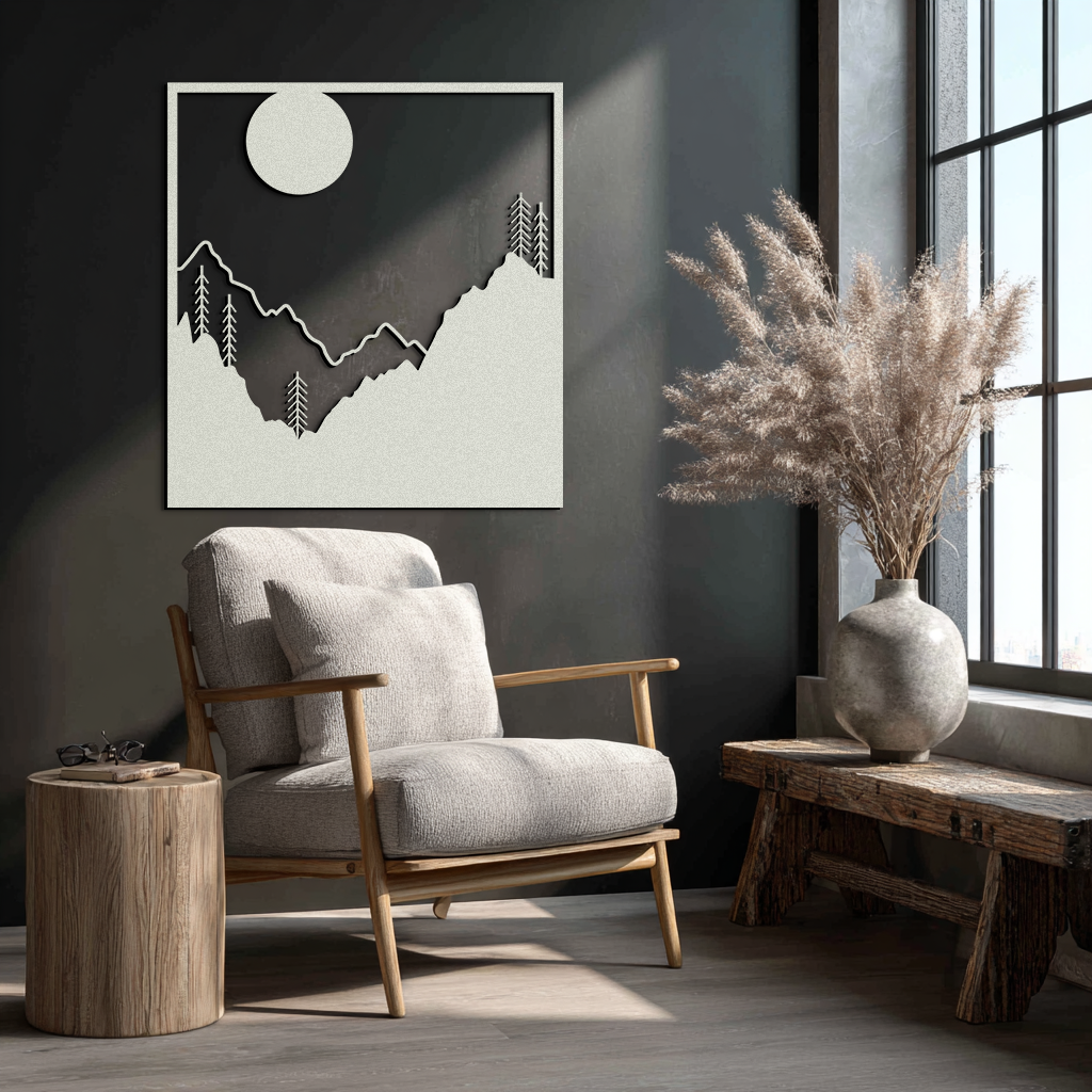 Moonlit Mountain Forest Square Metal Wall Art