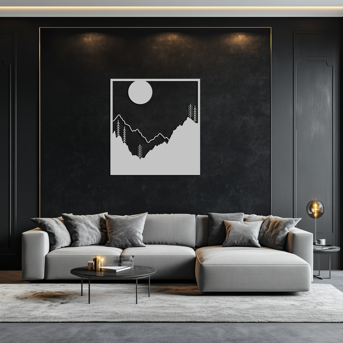 Moonlit Mountain Forest Square Metal Wall Art