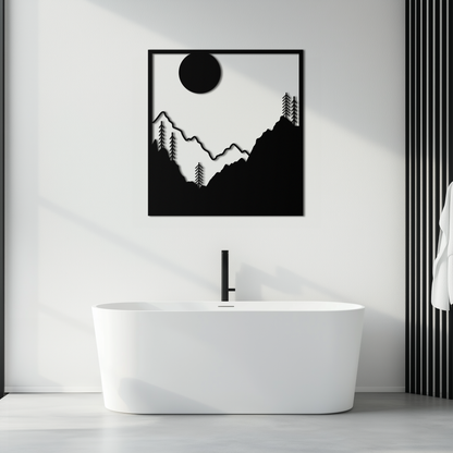 Moonlit Mountain Forest Square Metal Wall Art