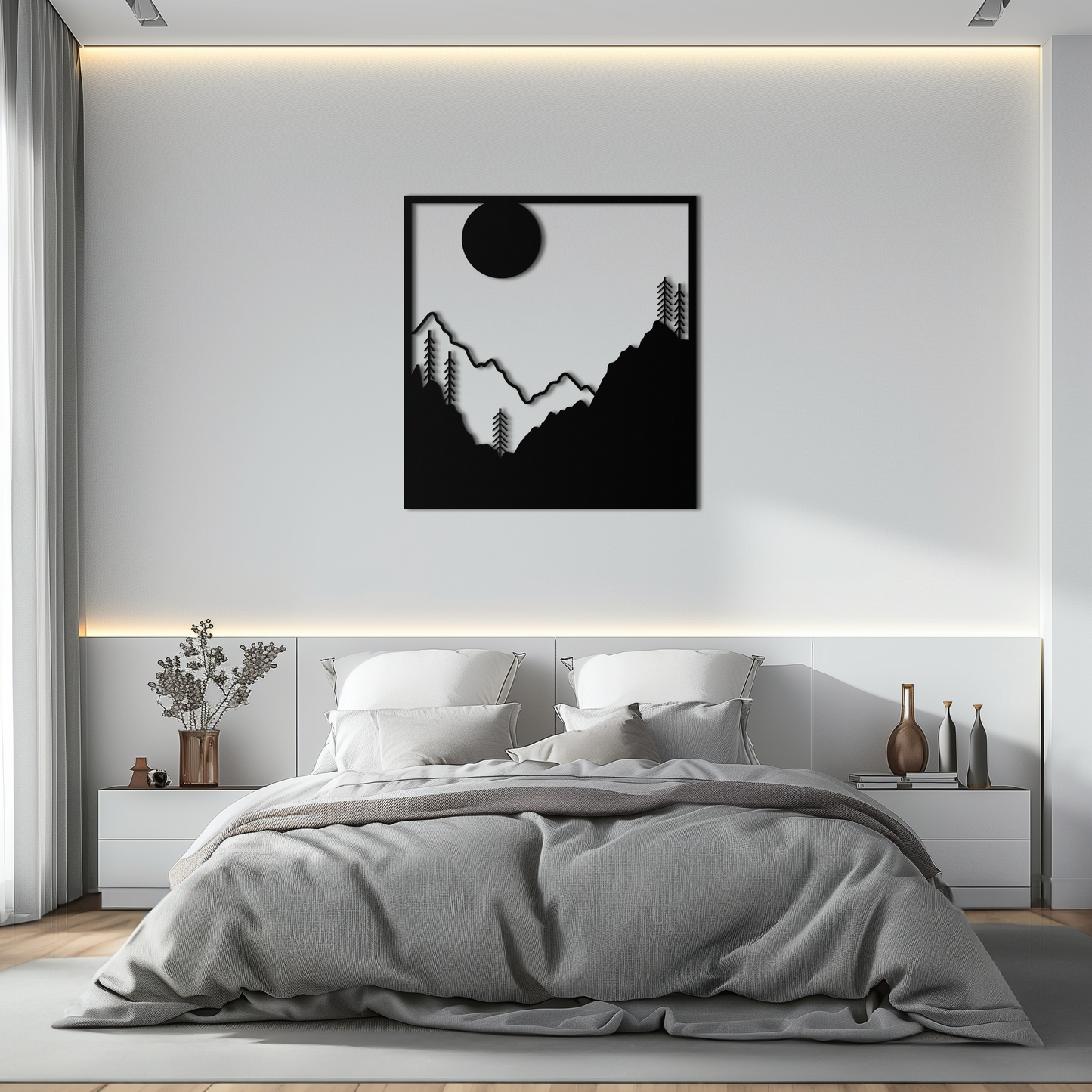Moonlit Mountain Forest Square Metal Wall Art