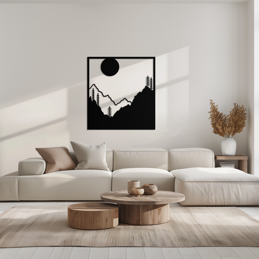 Moonlit Mountain Forest Square Metal Wall Art