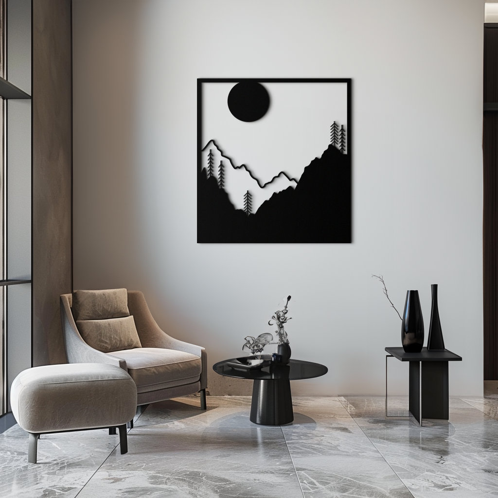 Moonlit Mountain Forest Square Metal Wall Art