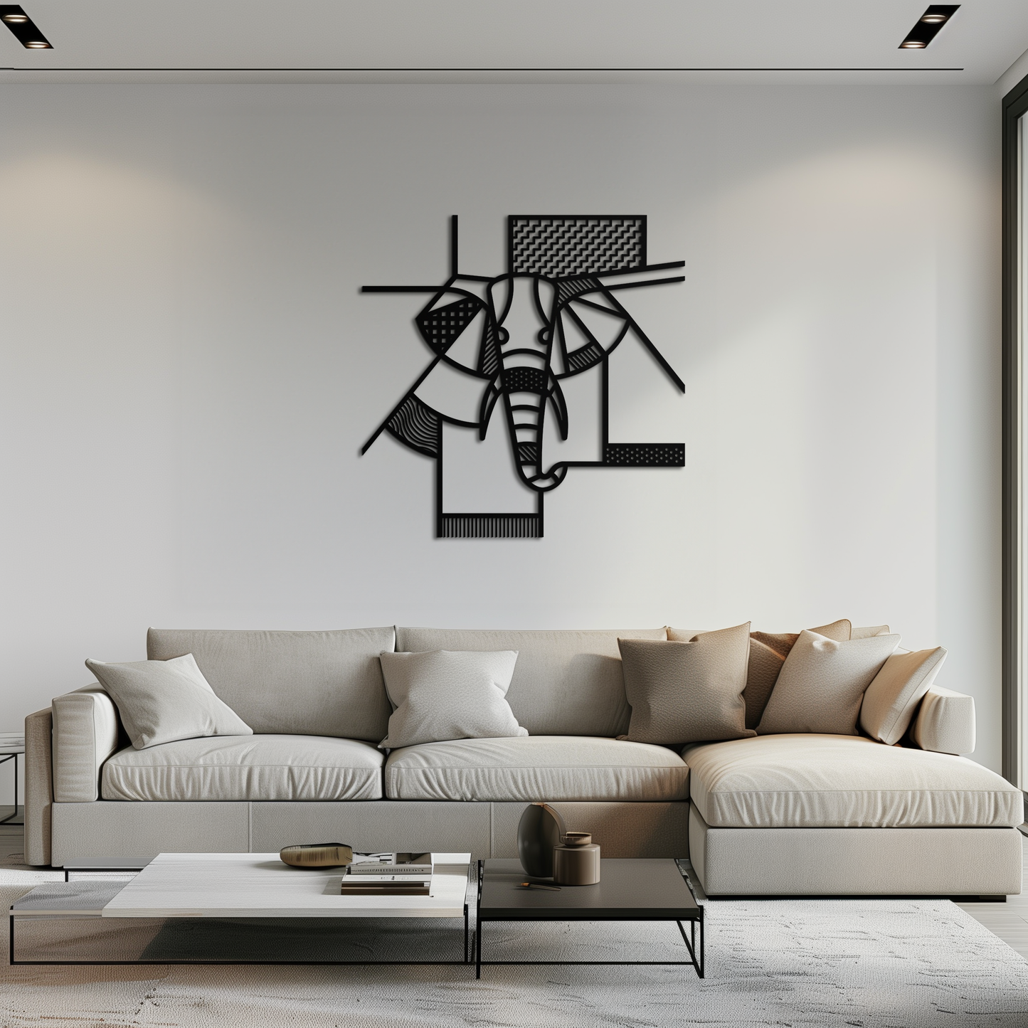 Geometric abstract elephant metal wall art in powder-coated steel
