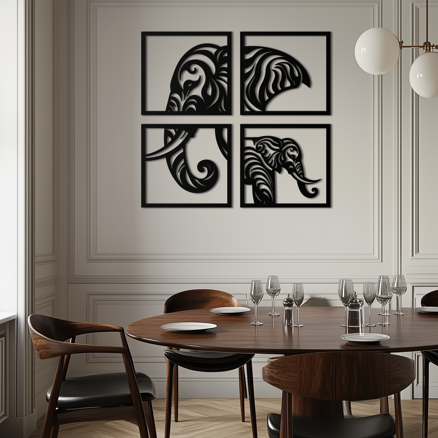 Elephant 4-Piece Metal Wall Art Set - Modern Tribal Decor