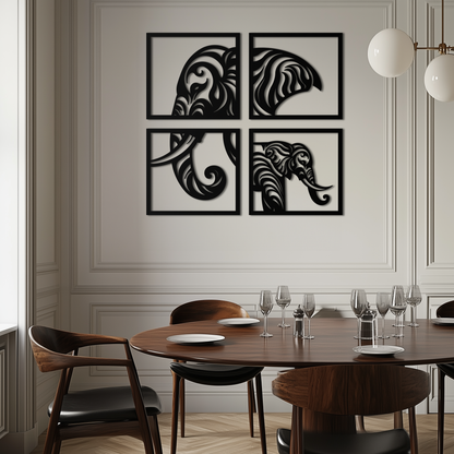 Elephant 4-Piece Metal Wall Art Set - Modern Tribal Decor