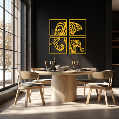Elephant 4-Piece Metal Wall Art Set - Modern Tribal Decor