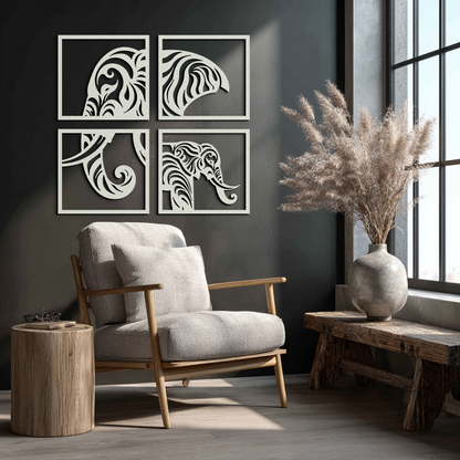 Elephant 4-Piece Metal Wall Art Set - Modern Tribal Decor