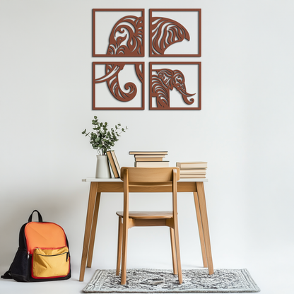 Elephant 4-Piece Metal Wall Art Set - Modern Tribal Decor