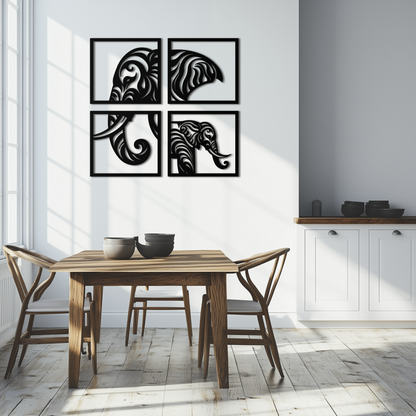 Elephant 4-Piece Metal Wall Art Set - Modern Tribal Decor