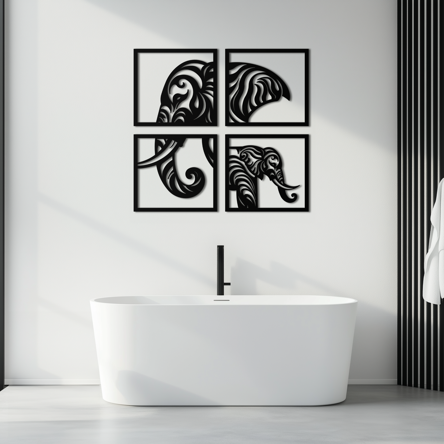 Elephant 4-Piece Metal Wall Art Set - Modern Tribal Decor