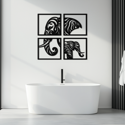 Elephant 4-Piece Metal Wall Art Set - Modern Tribal Decor