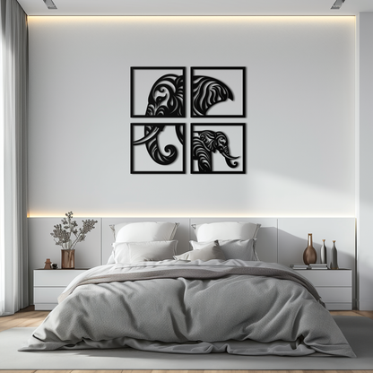 Elephant 4-Piece Metal Wall Art Set - Modern Tribal Decor