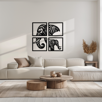 Elephant 4-Piece Metal Wall Art Set - Modern Tribal Decor