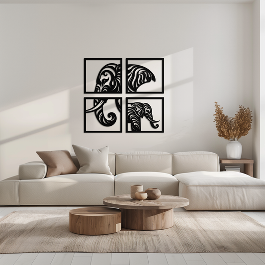 Elephant 4-Piece Metal Wall Art Set - Modern Tribal Decor