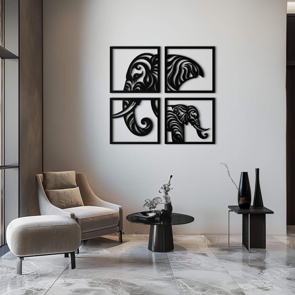 Elephant 4-Piece Metal Wall Art Set - Modern Tribal Decor