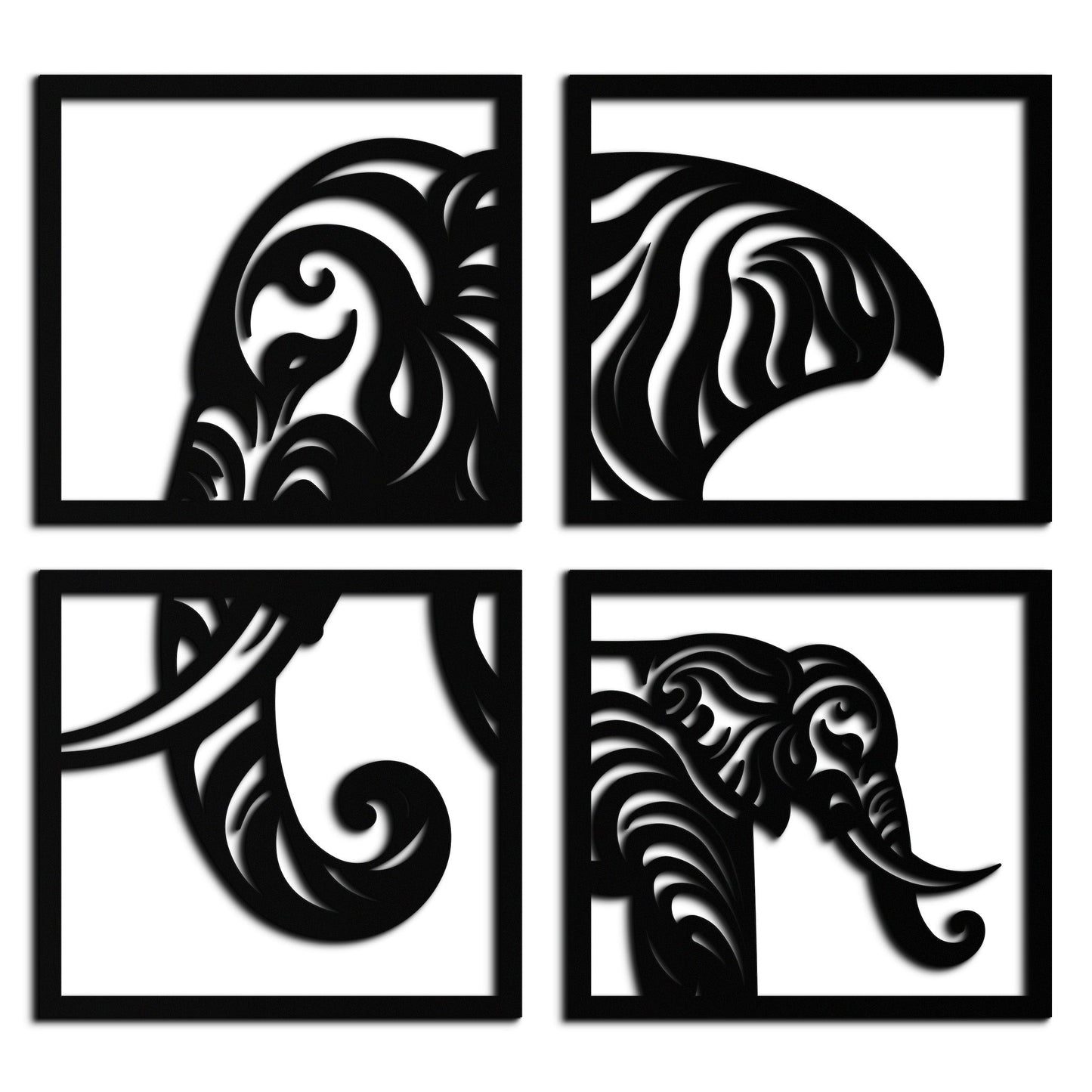 Elephant 4-Piece Metal Wall Art Set - Modern Tribal Decor