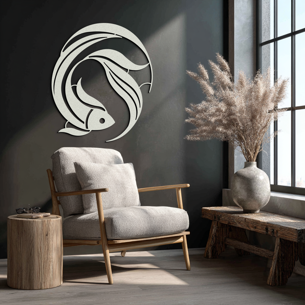 Koi Fish Metal Wall Art - Minimalist Ocean Decor