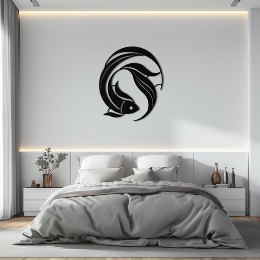 Koi fish minimalist ocean metal wall art in powder-coated steel