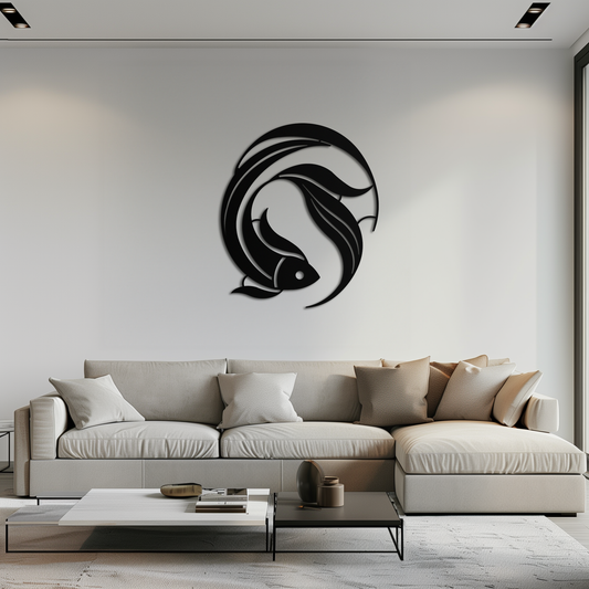 Koi Fish Metal Wall Art - Minimalist Ocean Decor