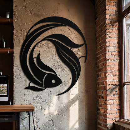 Koi Fish Metal Wall Art - Minimalist Ocean Decor