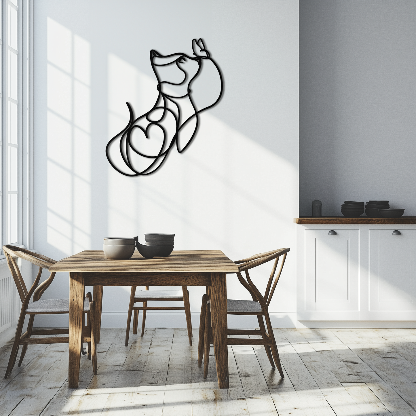 Dog and Butterfly Line Art Metal Wall Decor