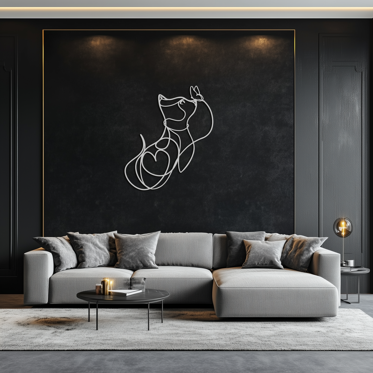 Dog and Butterfly Line Art Metal Wall Decor