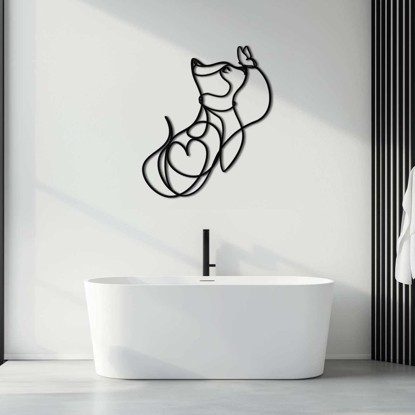 Dog and Butterfly Line Art Metal Wall Decor