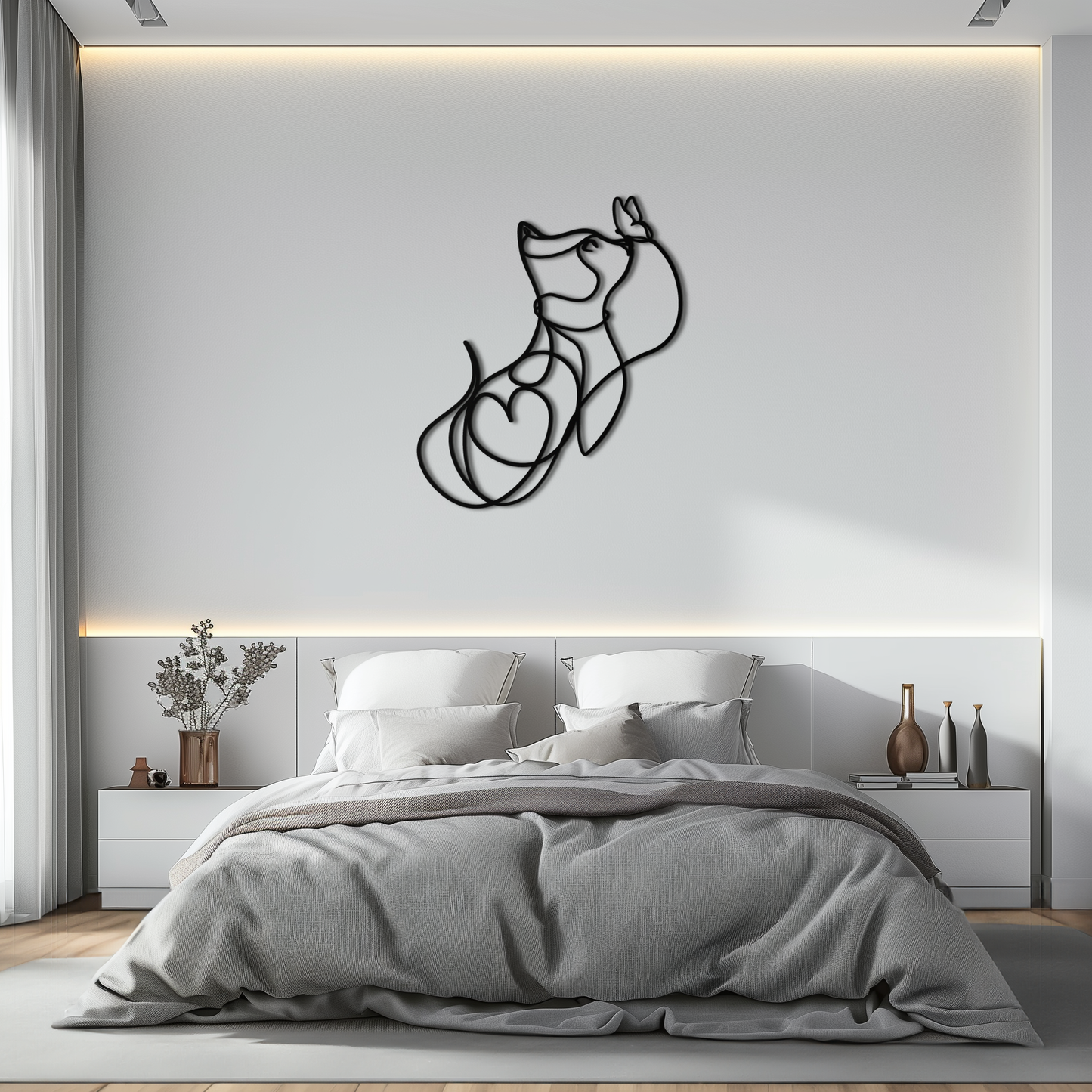 Dog and Butterfly Line Art Metal Wall Decor