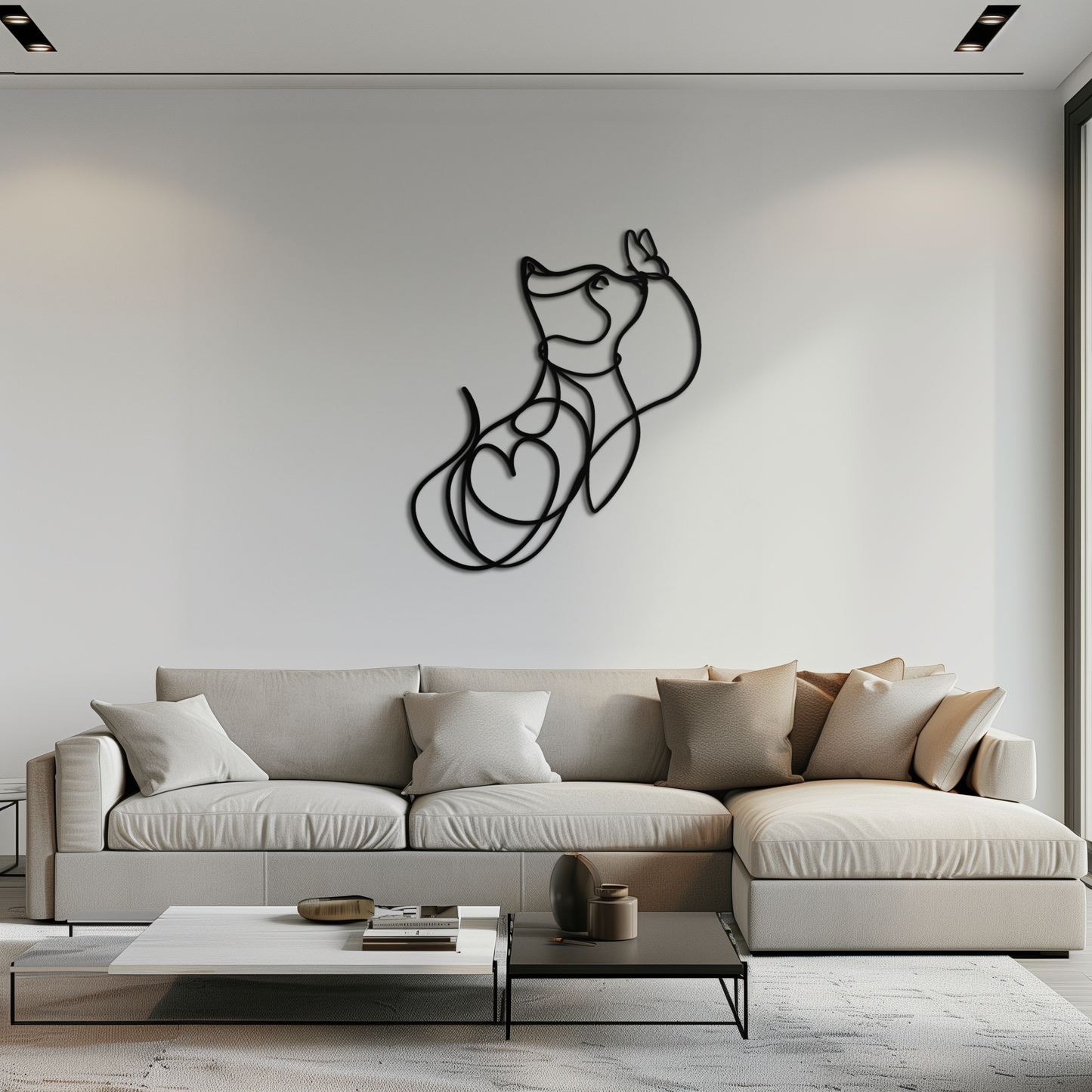 Dog and Butterfly Line Art Metal Wall Decor