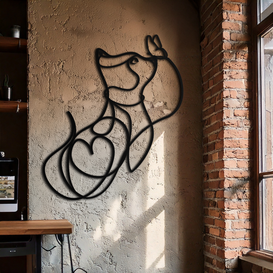 Dog and Butterfly Line Art Metal Wall Decor
