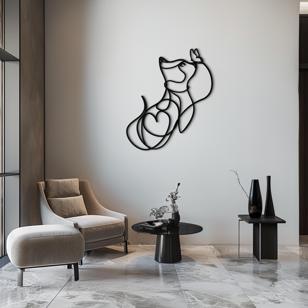 Dog and Butterfly Line Art Metal Wall Decor