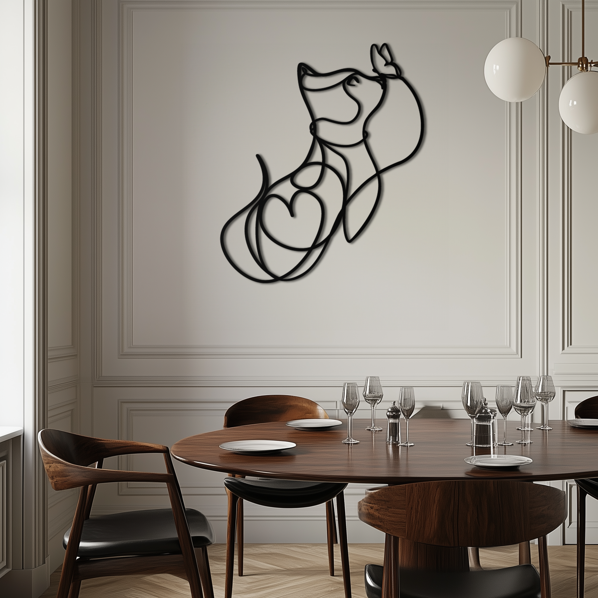 Minimalist dog and butterfly line art metal wall decor