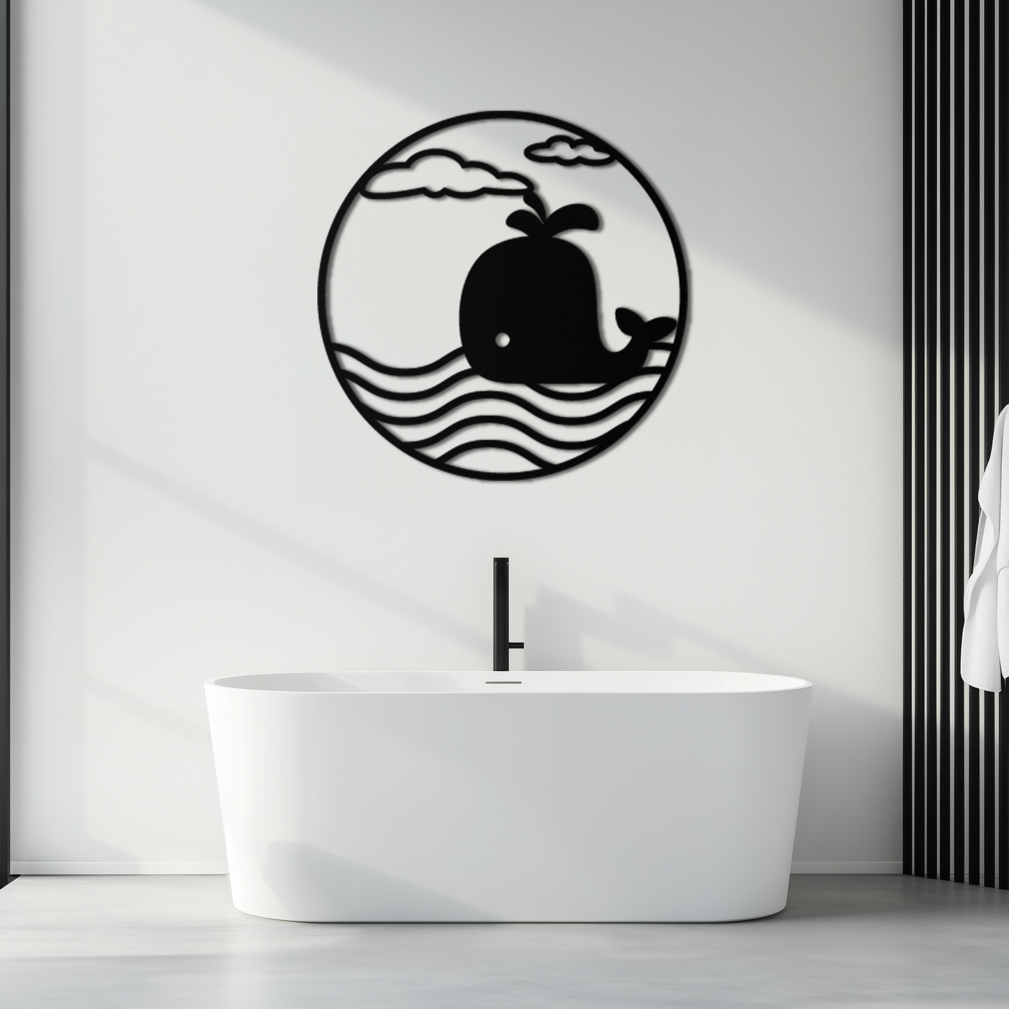 Whale Ocean Scene Metal Wall Art - Circular Coastal Decor