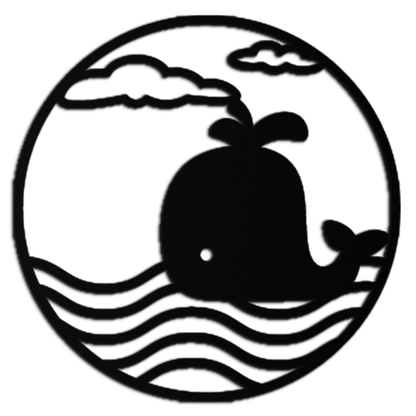 Whale Ocean Scene Metal Wall Art - Circular Coastal Decor