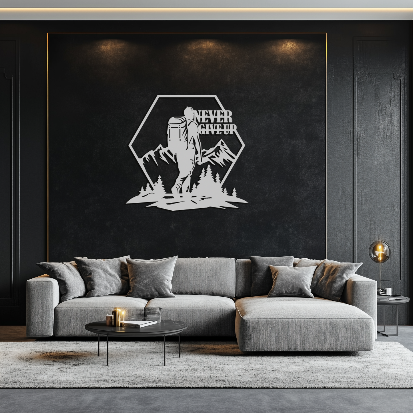 Never Give Up Hiking Mountain Metal Wall Art
