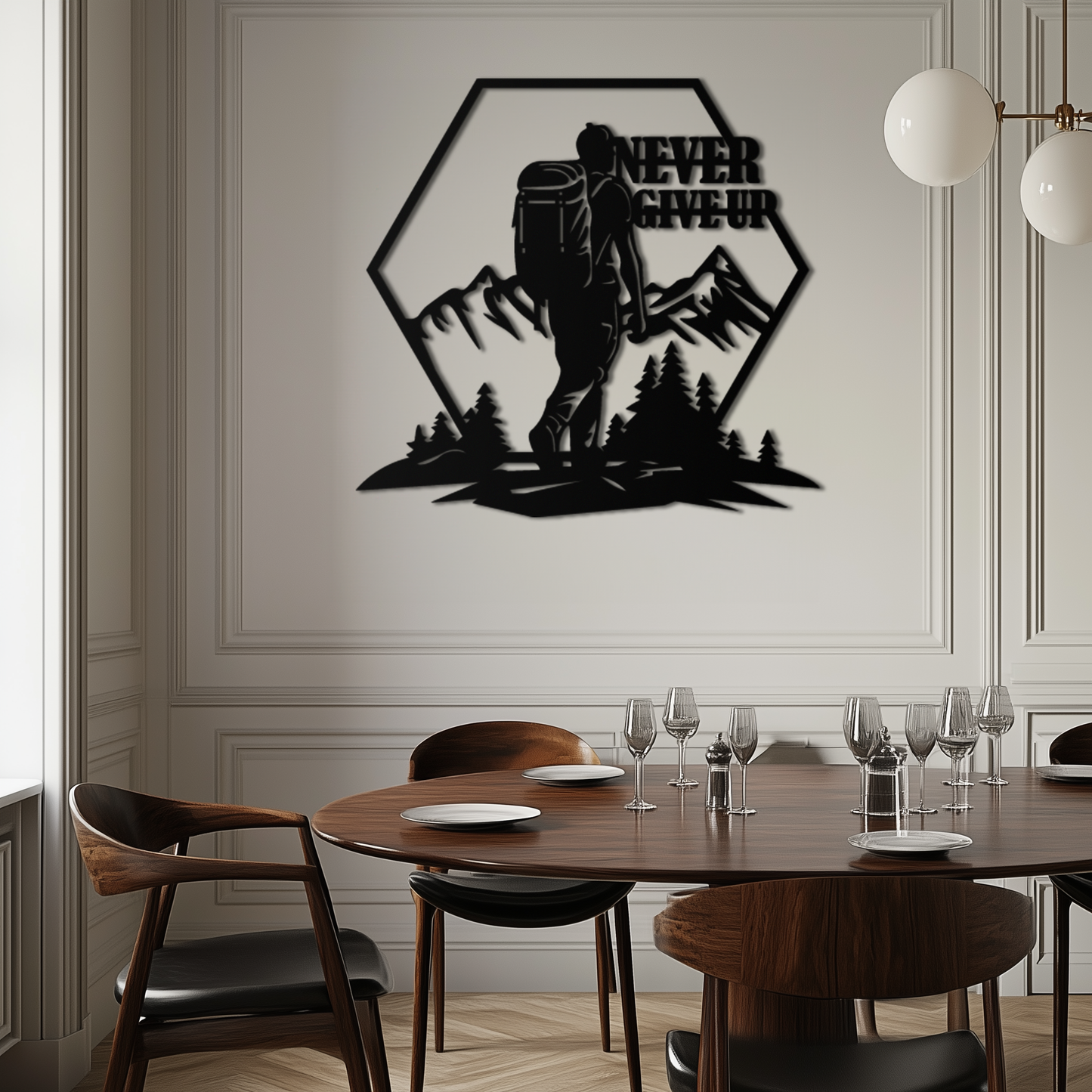 Never Give Up Hiking Mountain Metal Wall Art