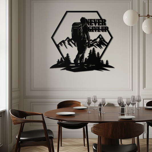 Never Give Up Hiking Mountain Metal Wall Art