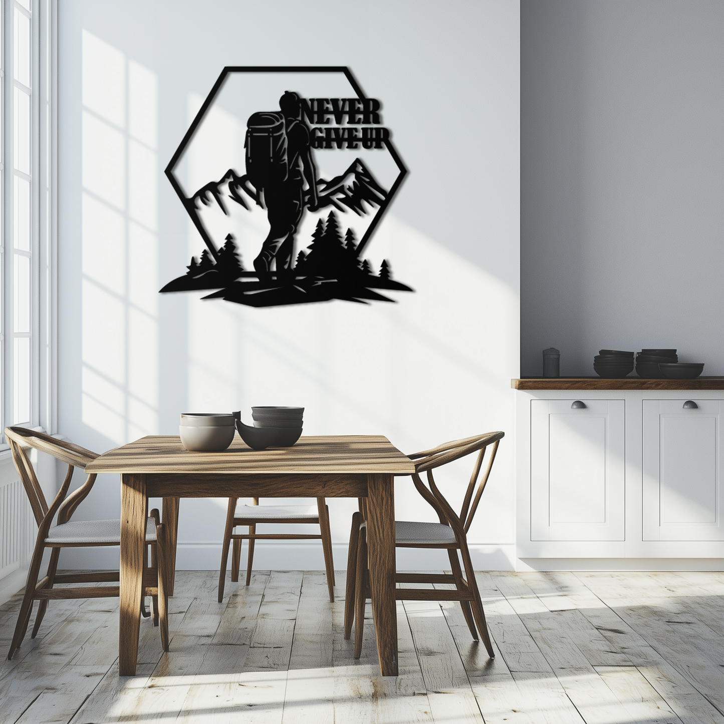 Never Give Up Hiking Mountain Metal Wall Art