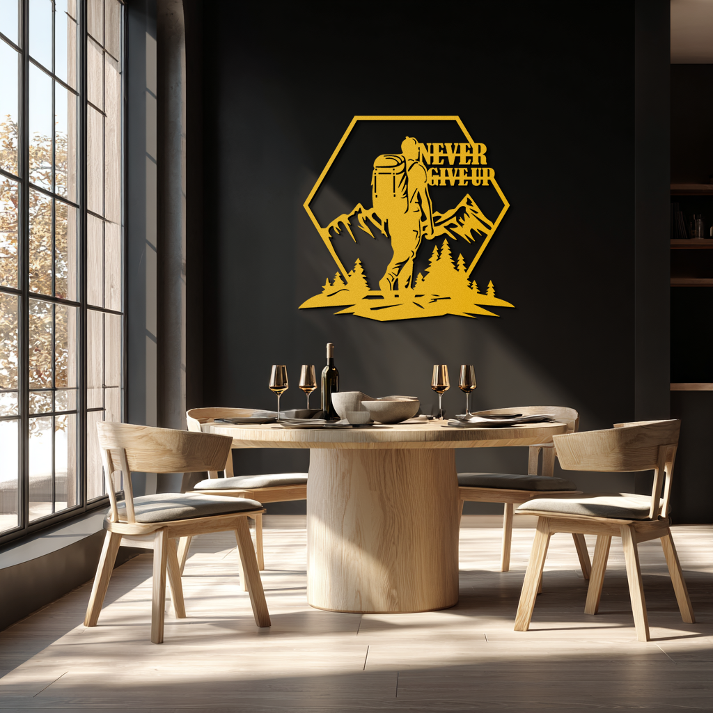 Never Give Up Hiking Mountain Metal Wall Art
